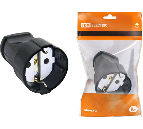 Изображение товара Кабельная розетка TDM ELECTRIC 2П+3 16А, 250B, черная SQ1806-0132