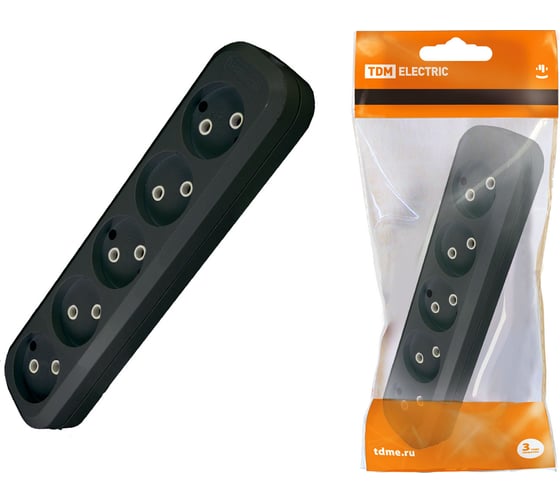 Изображение товара Розеточная колодка TDM ELECTRIC 5 гнезд 2П б/з 10А 250В черная SQ1806-0134