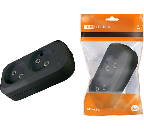 Изображение товара Розеточная колодка TDM ELECTRIC 2 гнезда 2П б/з 10А 250В черная SQ1806-0112