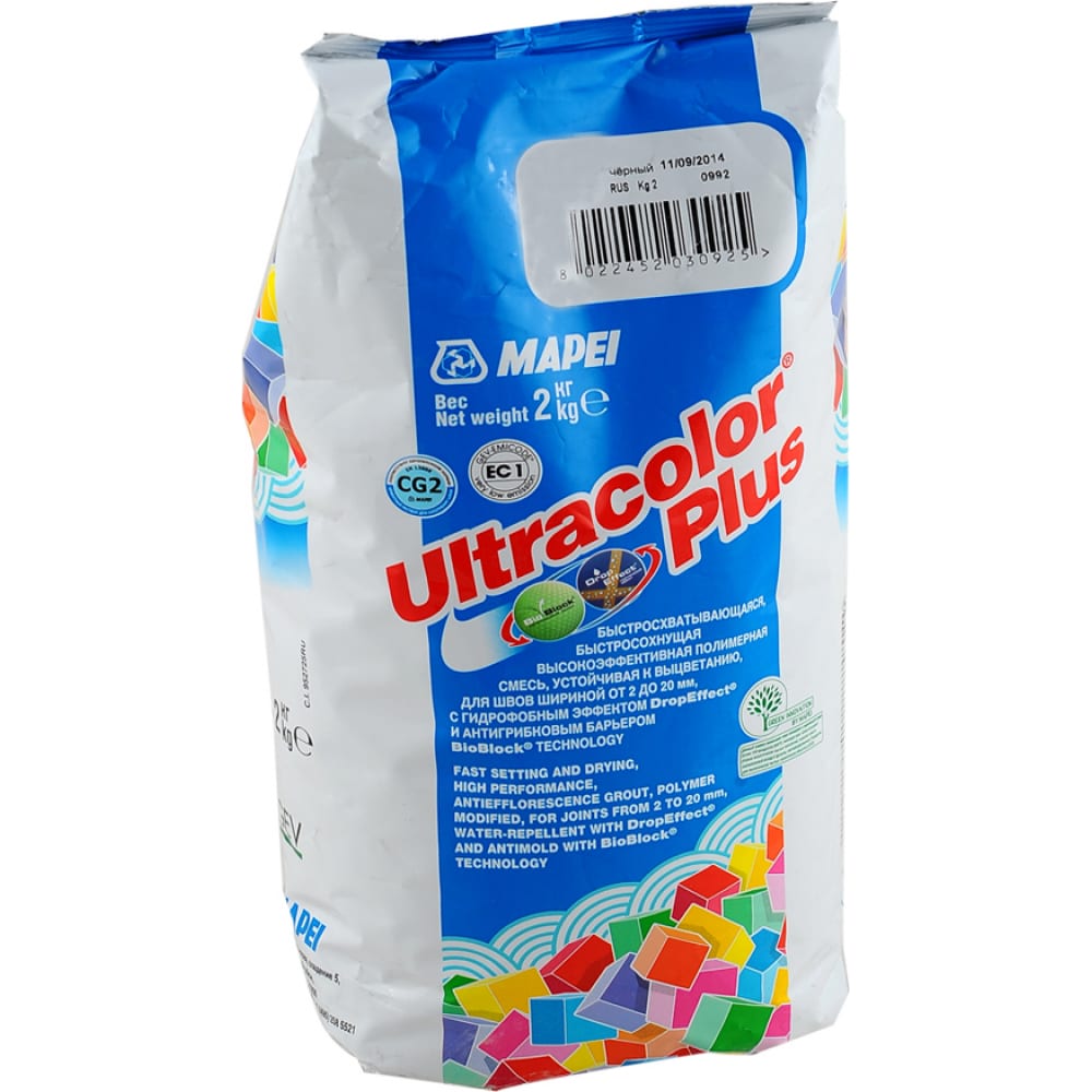 фото Затирка для швов mapei ultracolor plus №112 с водоотталкивающим и антигрибковым эффектом, серый 2кг 6649