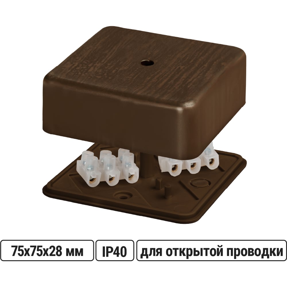 Изображение товара Коробка распред. TDM ELECTRIC 75х75х28 ОП бук с клеммником IP40