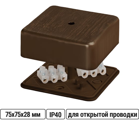 Изображение товара Коробка распределительная TDM ELECTRIC 75х75х28 ОП бук, с клеммной колодкой, IP40 SQ1401-0306