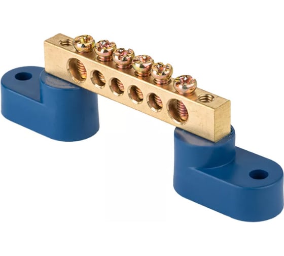 Изображение товара Шина EKF PROxima 0 N 8х12мм, 6 отверстий, латунь, 2 синих угловых изолятора, 10 шт sn0-125-06-2