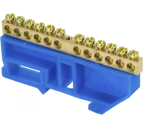 Изображение товара Нулевая шина EKF PROxima N 6х9мм 12 отверстий латунь синий изолятор на DIN-рейку 20 шт. PROxima sn0-63-12-d-r