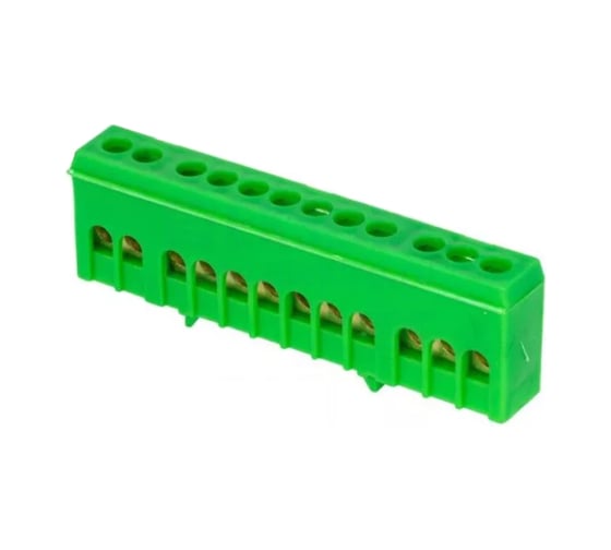 Изображение товара Нулевая шина EKF PROxima PE 6х9мм, 12 отверстий, латунь, зеленый изолированный корпус, на DIN-рейку, 20 шт sn0-63-12-ig-r