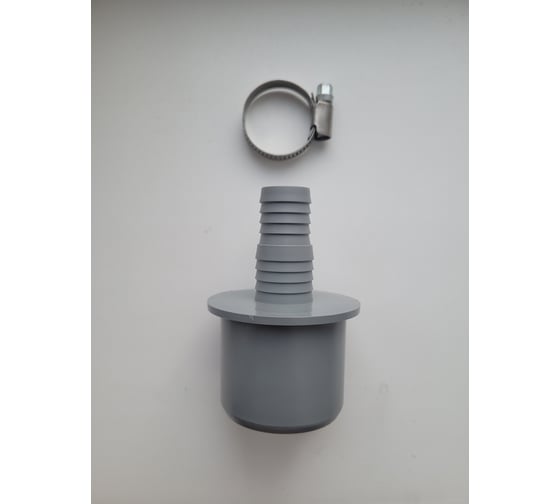 Изображение товара Переходник прямой для подключения сливного шланга VIVALDO d50мм серый в комплекте с хомутом ШГ777778