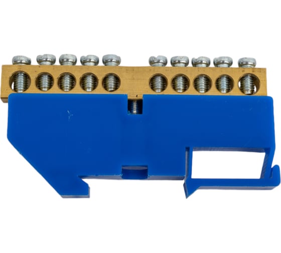 Изображение товара Шина EKF 0 N 8х12мм 10 отверстий латунь синий изолятор на DIN-рейку 20 шт PROxima sn0-125-10-d-r