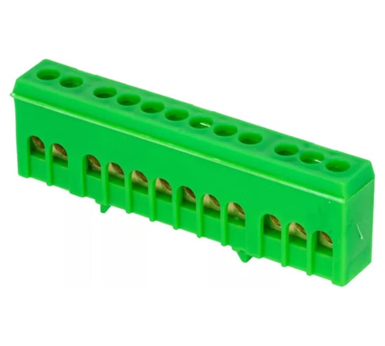 Изображение товара Шина EKF 0 PE 6х9мм 12 отверстий латунь зеленый изолир корпус на DIN-рейку 20 шт PROxima sn0-63-12-ig