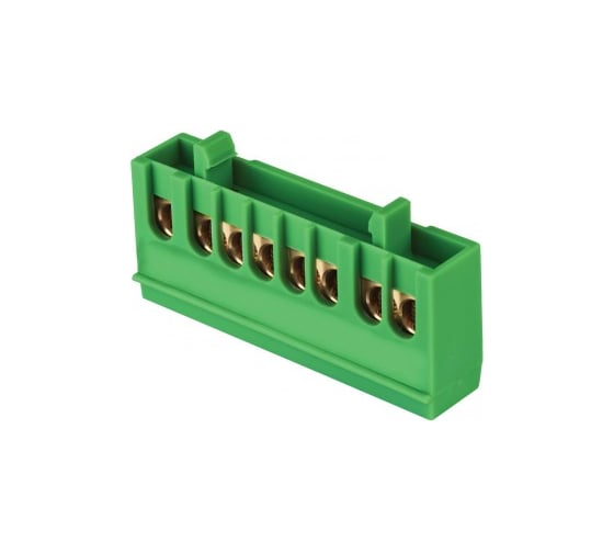 Изображение товара Нулевая шина EKF PE, 6х9мм, 8 отверстий, латунь, зеленый изолированный корпус, на DIN-рейку, PROxima sn0-63-8-ig