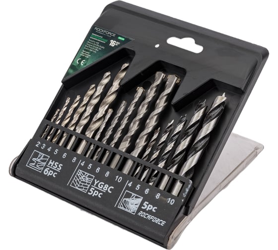 Изображение товара Набор сверл комбинированный 16 предметов Rockforce RF-DBS16M(29134)