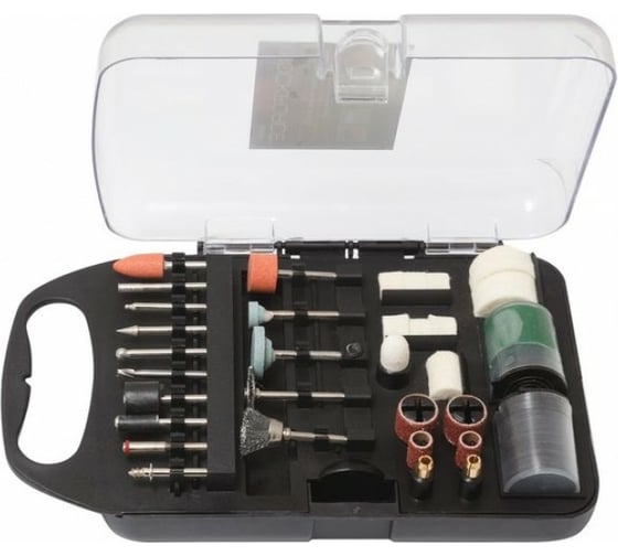 Изображение товара Набор аксессуаров для мини-дрелей 71 шт в пластиковом кейсе ROCKFORCE RF-GSK071(29218)