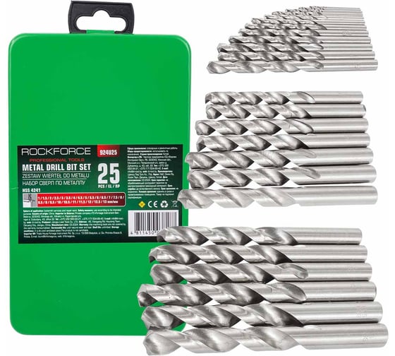 Изображение товара Набор сверл по металлу HSS 4241 в металлическом футляре 25 шт ROCKFORCE RF-924U25(29885)
