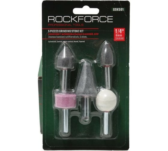 Изображение товара Набор камней абразивных (5 шт; хвостовик 6 мм) ROCKFORCE RF-GSK501(29652)