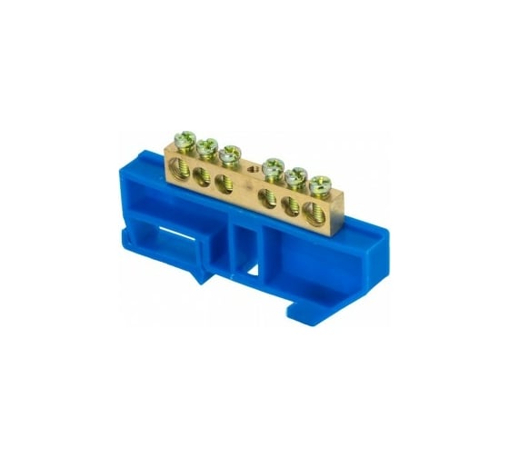 Изображение товара Нулевая шина EKF N, 8х12мм, 6 отверстий, латунь, синий изолятор, на DIN-рейку, PROxima sn0-125-6-d-r