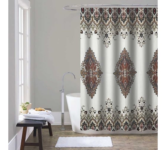 Изображение товара Шторка для ванны тканевая Melodia della vita 180x200 см, "Шоколадный узор" MZ-165 13269