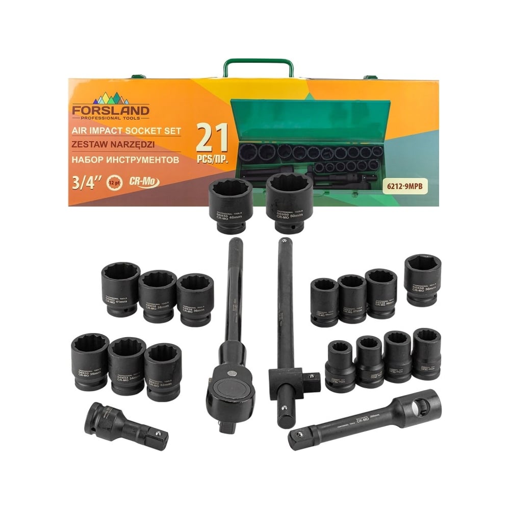 Изображение товара Набор инструментов Forsland ударных 21пр 3/4" кейс полупрофессиональный