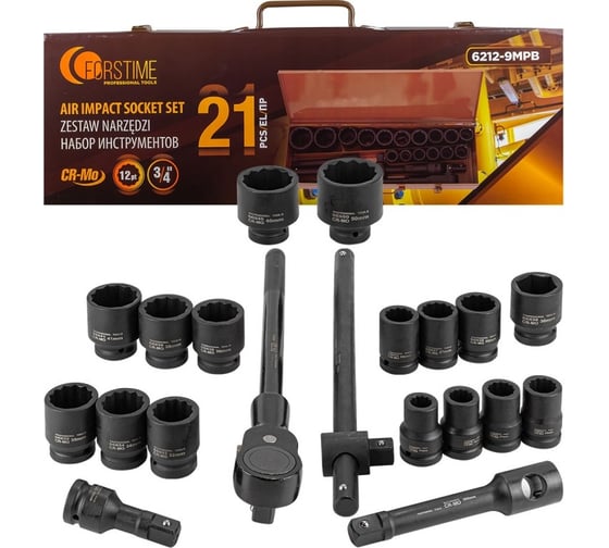 Изображение товара Набор инструментов FORSTIME ударных 21пр. 3/4" (12гр.) FT-6212-9MPB(57694)