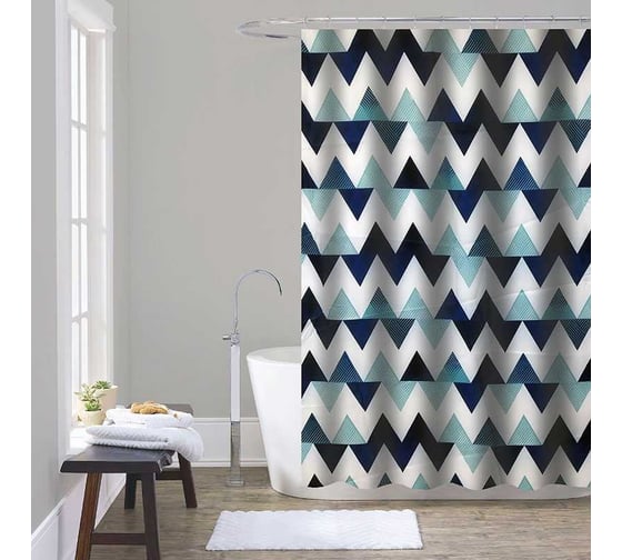 Изображение товара Шторка для ванны тканевая Melodia della vita 180x200 см, "Зигзаги цвета моря" MZ-156 13263
