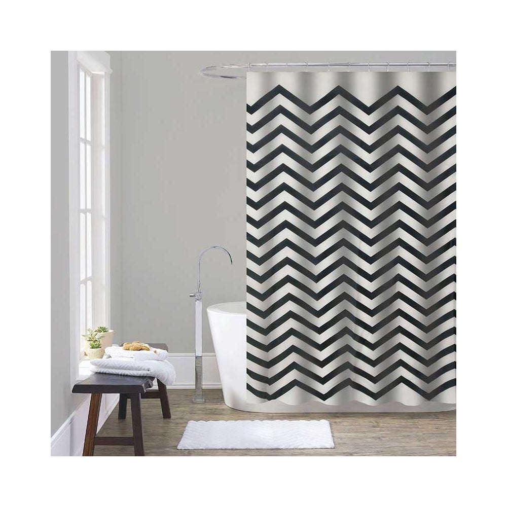 Изображение товара Шторка для ванны тканевая Melodia della vita 180x200 см Черные зигзаги серия Ornaments
