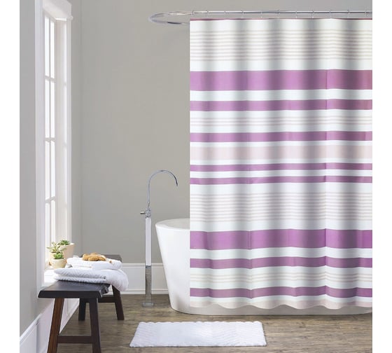 Изображение товара Шторка для ванны тканевая Melodia della vita 180x200 см, "Лиловые полоски" MZ-175 13277