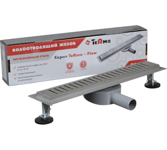 Изображение товара Водоотводящий желоб из нержавеющей стали Terma Грейд Flow-L 70 на 500 мм, сифон на 360 град, 34105 31617