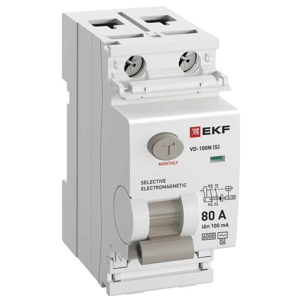 Изображение товара Выключатель дифференциального тока EKF ВД-100N 80А 100мА 2П