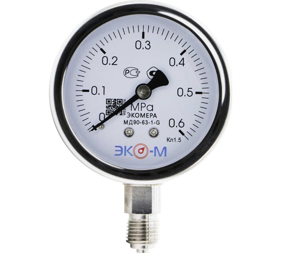 Изображение товара Манометр экомера гидрозаполненный ЭКО-М МД90-63мм 0..0,6МПа G1/4 МД90-63-G-0,6МПа