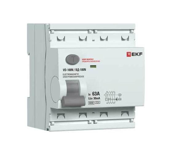 Изображение товара Выключатель дифференциального тока EKF ВД-100N 4P 63А 30мА тип A эл-мех 6кА PROXIMA E1046MA6330