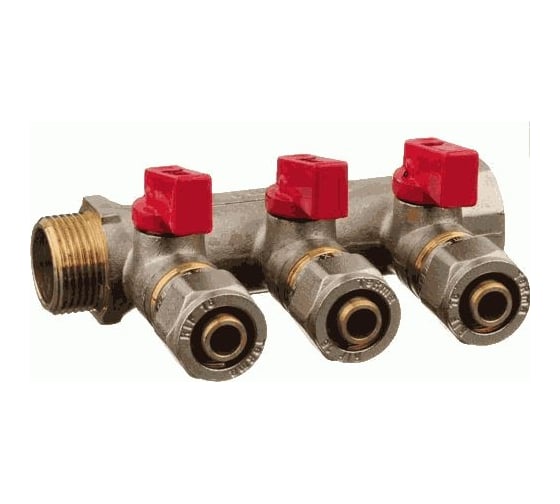 Изображение товара Коллектор для металлопластиковой трубы Terma 3/4"в/н с 3-мя шаровыми кранами, конус 16 мм (1/2") (14002) 35992