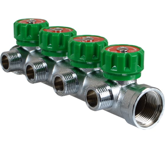 Изображение товара Латунный коллектор Terma 3/4"в/н с 4-мя вент.кранами на 1/2" (нар.резьбы) с выходами под 90 град (14021) 18606