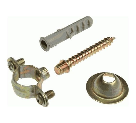 Изображение товара Хомут оцинкованный Terma 20 мм, без резинового уплотнителя, с шурупом, дюбелем, дек. чашкой, 10 шт. 24063 28736