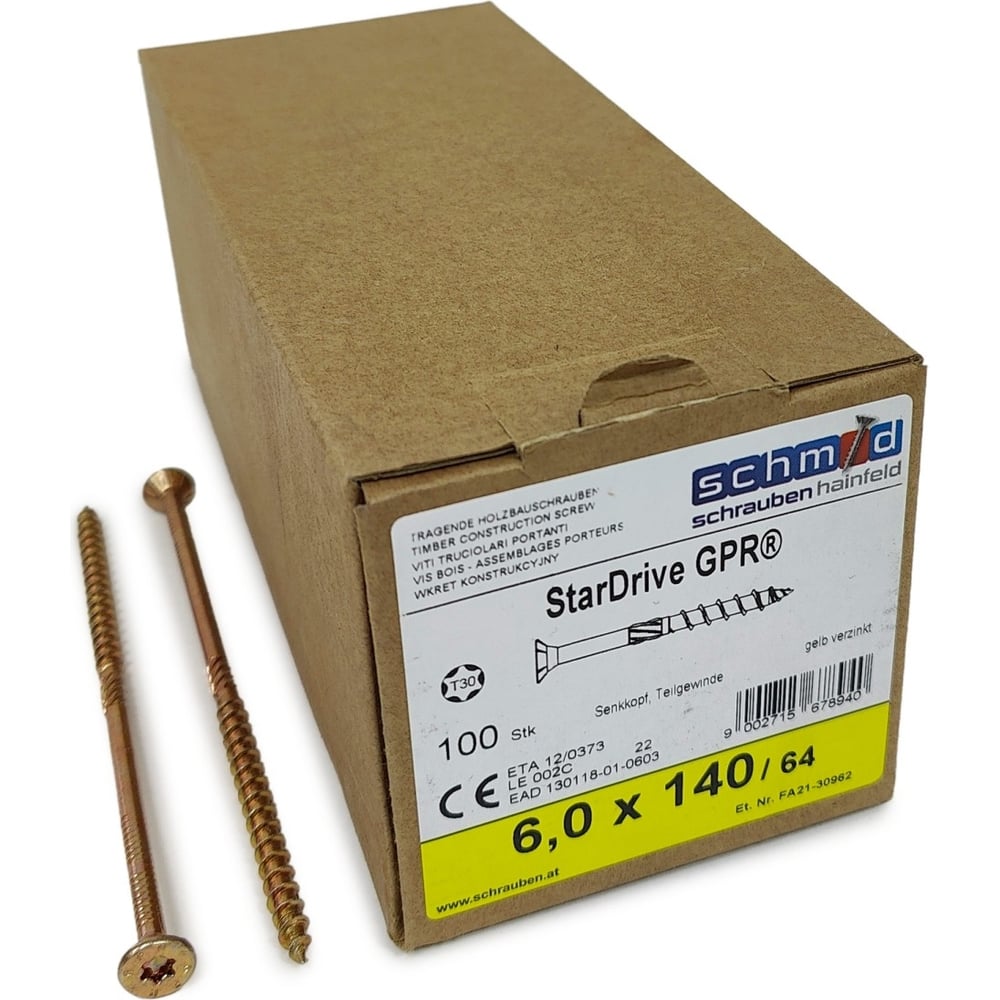 Изображение товара Шурупы Simpson Schmid StarDrive GPR 6.0x140/64 SK желтый цинк 100 шт.