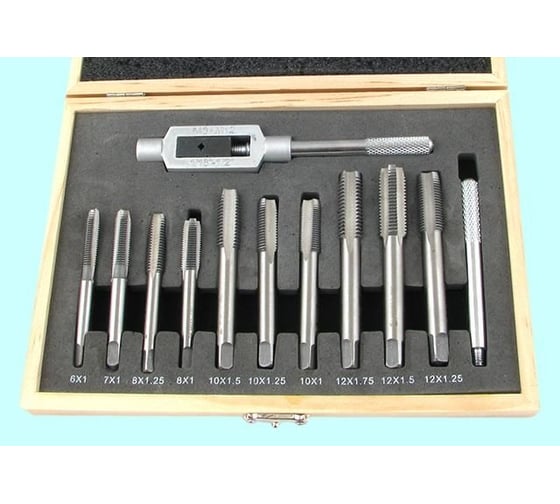 Изображение товара Вороток и 10 метчиков CNIC М6-М12 9ХС в деревянной коробке, 11 позиций 53863