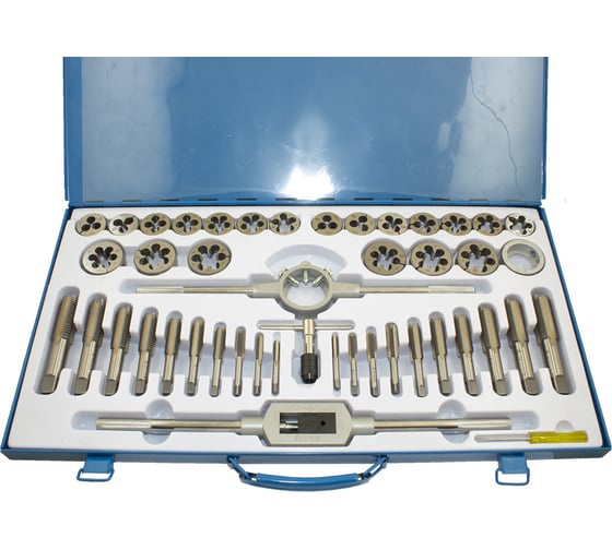 Изображение товара Вороток, плашкодержатель и по 20 метчиков и плашек CNIC М6-М24 в металлической коробке, 45 позиций 74203