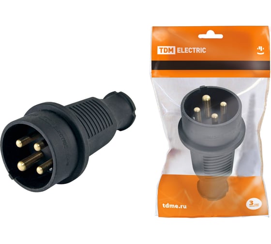 Изображение товара Вилка прямая каучук TDM ELECTRIC 3Р+РЕ 32А 380В IP44 SQ0612-0006