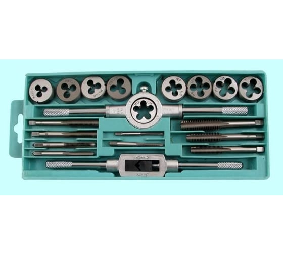 Изображение товара Вороток, плашкодержатель и по 9 метчиков и плашек CNIC М3-М12 в пластиковой коробке, 20 позиций 50049