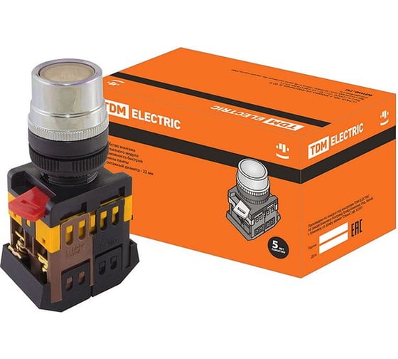 Изображение товара Кнопка TDM ELECTRIC ABLF-22 прозрачная, d22мм, неон/230В, 1з+1р SQ0704-0029