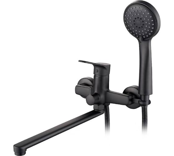 Изображение товара Смеситель Ledeme ванна, картридж д.35мм, длинный излив L35F, дивертор в корпусе, черный L2261B 17505