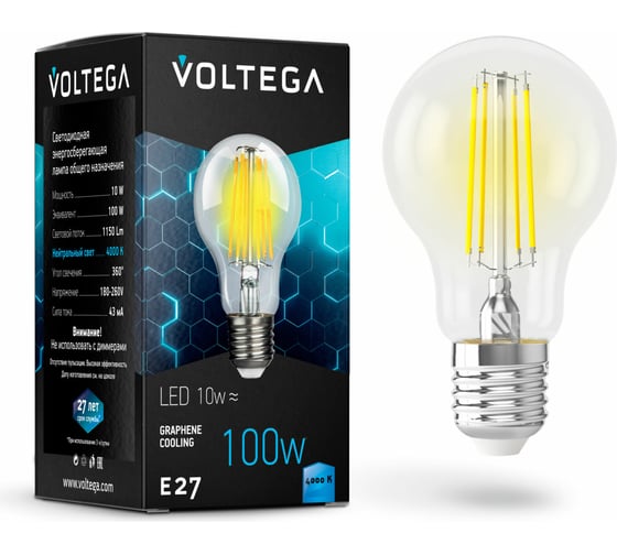 Изображение товара Светодиодная лампа VOLTEGA ЛОН Е27 4000К 10W Графен 7101