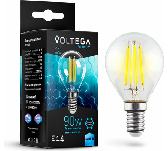 Изображение товара Светодиодная лампа VOLTEGA Шар Е14 4000К 9W Graphene 7137