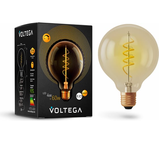 Изображение товара Светодиодная лампа VOLTEGA Шар диммируемый GOLD G95 Е27 4W 2000К 7076