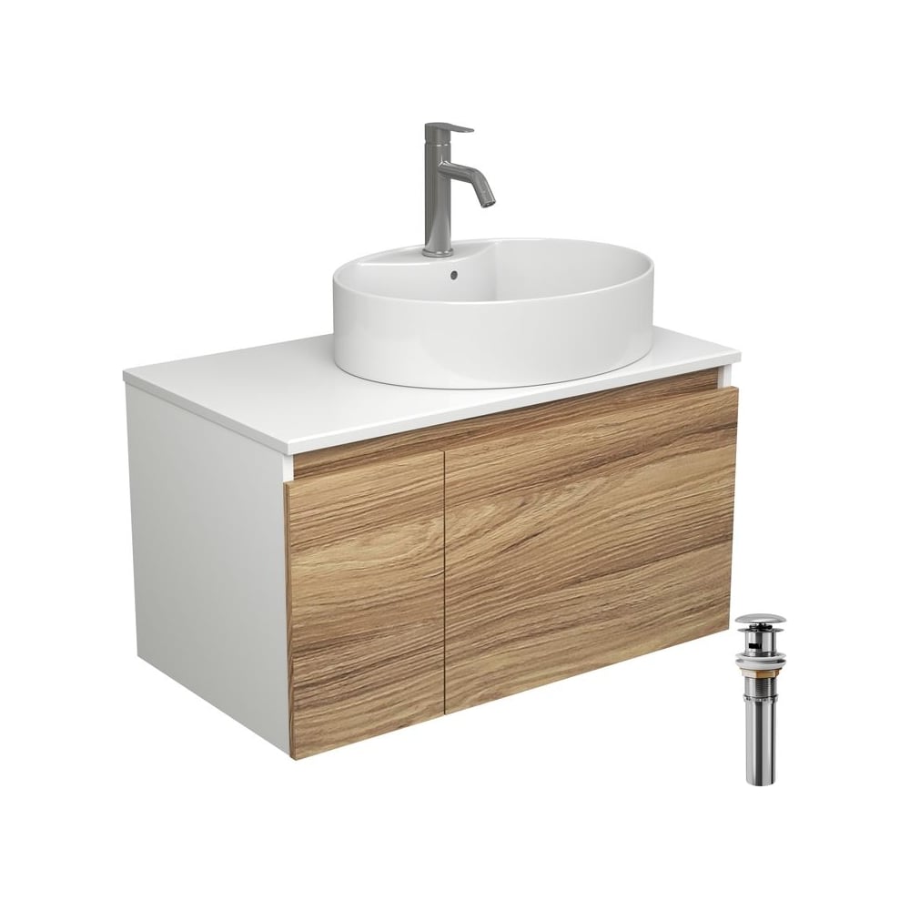 Комплект для ванной Bauedge 4 предмета (Тумба подвесная Bau Blackwood 80 + Раковина BAU 51x41, с отв. под см-ль, Смеситель Dream, нерж. сталь, выпуск) BD2600