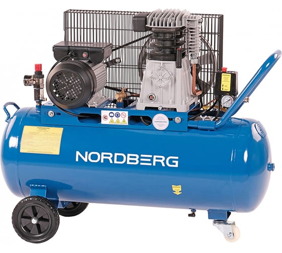 Изображение товара Компрессор поршневой NORDBERG с ременной передачей, 220 В, ресивер 100 л, 446 л/мин NCE100/480