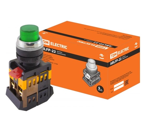 Изображение товара Кнопка TDM ELECTRIC ABLFP-22, зеленый, d22мм, неон/230В, 1з 1р SQ0704-0006