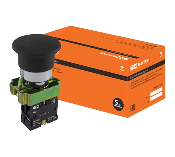 Изображение товара Кнопка TDM ELECTRIC BС21, Грибок, без подсветки, черный, 1з SQ0704-0042