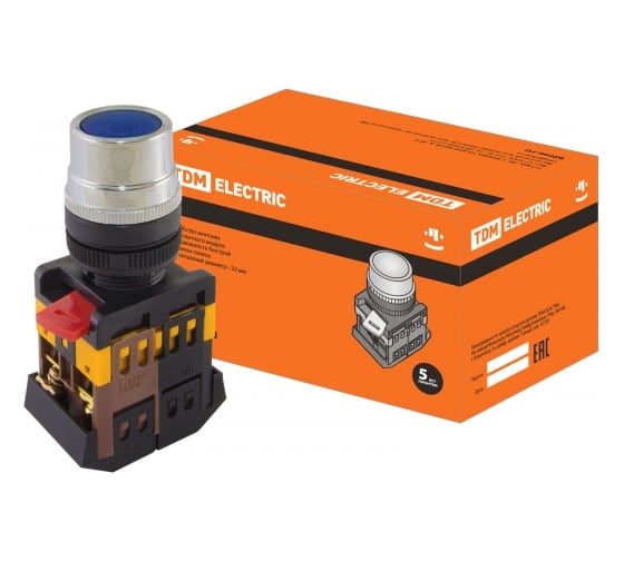 Изображение товара Кнопка TDM ELECTRIC ABLF-22, синий, d22мм, неон/230В, 1з 1р SQ0704-0004