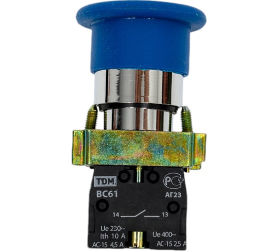 Изображение товара Кнопка TDM ELECTRIC BС61, Грибок, без подсветки, синий, 1з SQ0704-0046