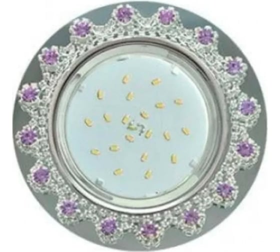 Изображение товара Светильник Ecola Gx53 h4 5360 glass круг, с прозрачными и аметистовыми стразами, корона (оправа хром)/фон зеркальный/центральная часть хром, 52x120 (к+) FP53RNECB