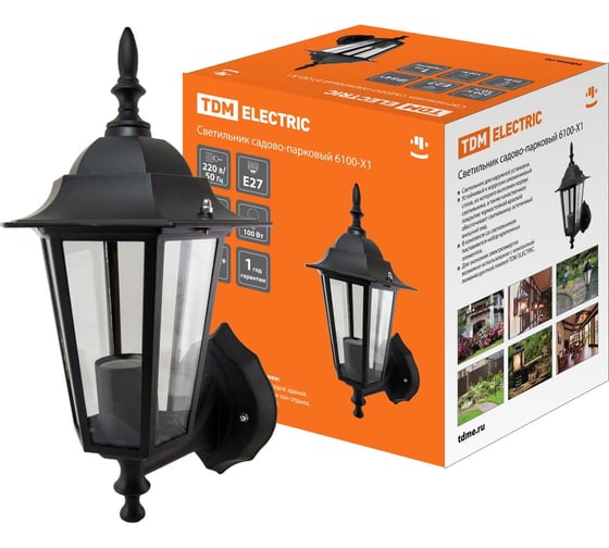 Изображение товара Светильник TDM ELECTRIC уличный настенный садово-парковый шестигранник, 100Вт, вверх, черный 6100-01 SQ0330-0006