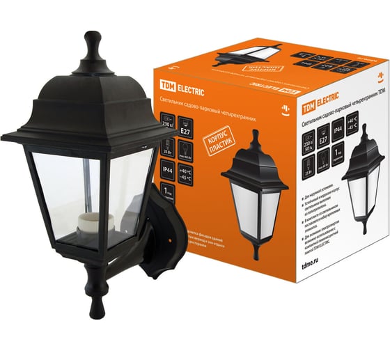 Изображение товара Садово-парковый светильник TDM ELECTRIC НБУ 04-60-001 четырехгранник, настенный, пластик, черный SQ0330-0704